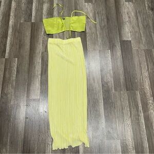 SHEIN Bright Yellow & Green Shirred Fabric 2 Piece Set - Size 4